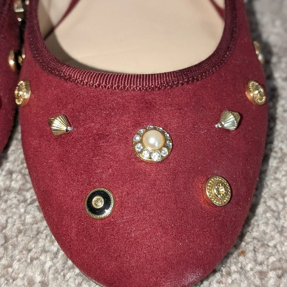 Nine West Morton Burgundy Studded Pearl Embellished Ballet Flats Womens 8.5M NEW